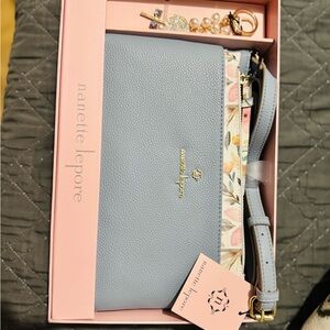 Nanette Lepore Blue Crossbody with Floral Strap